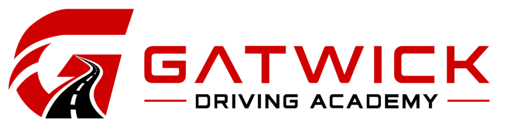 Gatwick Driving Academy logo featuring a stylized red letter G with a winding black road graphic through the center.