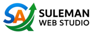 Official logo for Suleman Web Studio on a white background featuring a stylized SA monogram and green growth arrow.